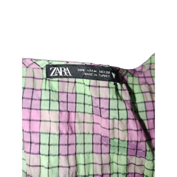 Zara Plaid Print Dress Womens M Purple Green Fairycore - Picture 4 of 9